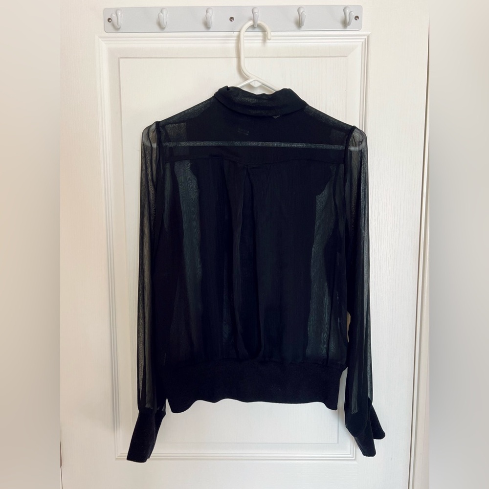 Black Sheer Ruffled Blouse size large - Picture 3 of 11